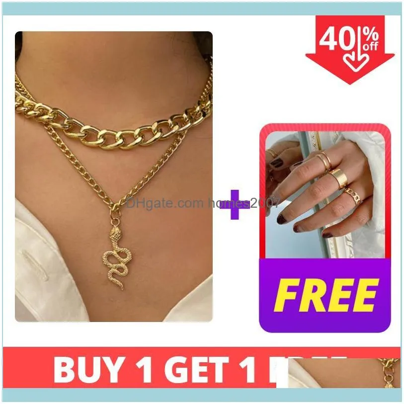 Retro Multilayer Snake Pendant Chain Necklace For Women Trendy Gold Silver Color Big Thick Necklaces 2021 Jewelry Chains
