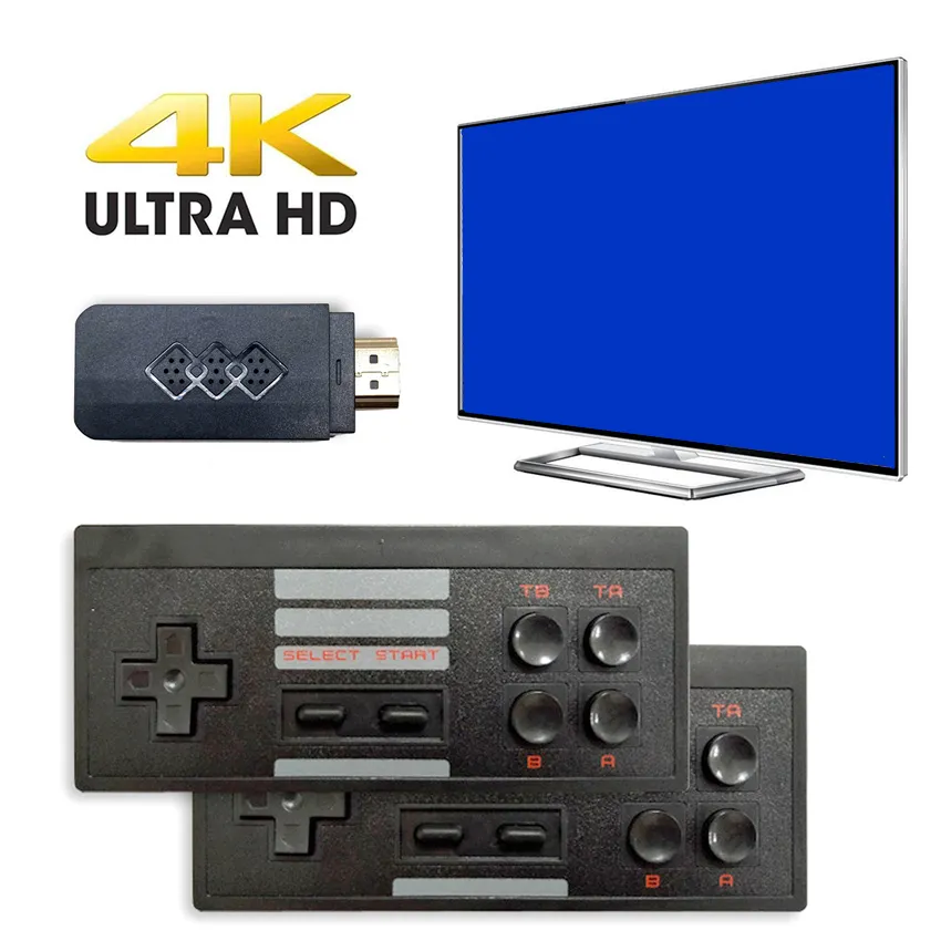 HD 4K Ultra HDTV Video TV Game Console Built-818-in Retro Classic Games Players with 2 Wirless Gamepads for FC Simulator Support TF Card
