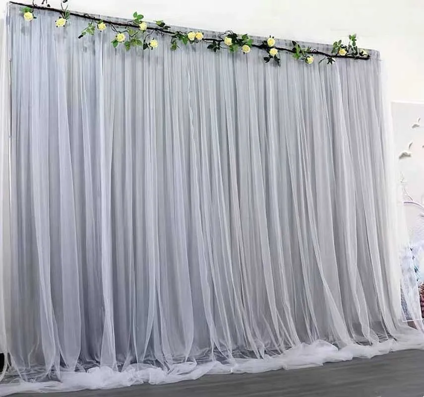 Party Decoration Gray Tulle Chiffon Backdrop For Bridal Shower Wedding Ceremony Backdrops Curtains Po Booth Background