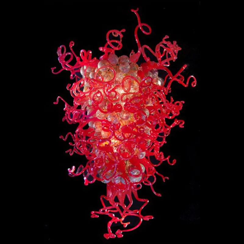 手書きのガラスシャンデリアランプ琥珀色のバブルと赤いねじれのペンダントランプLEDの球根が付いている48インチのアート装飾的な照明