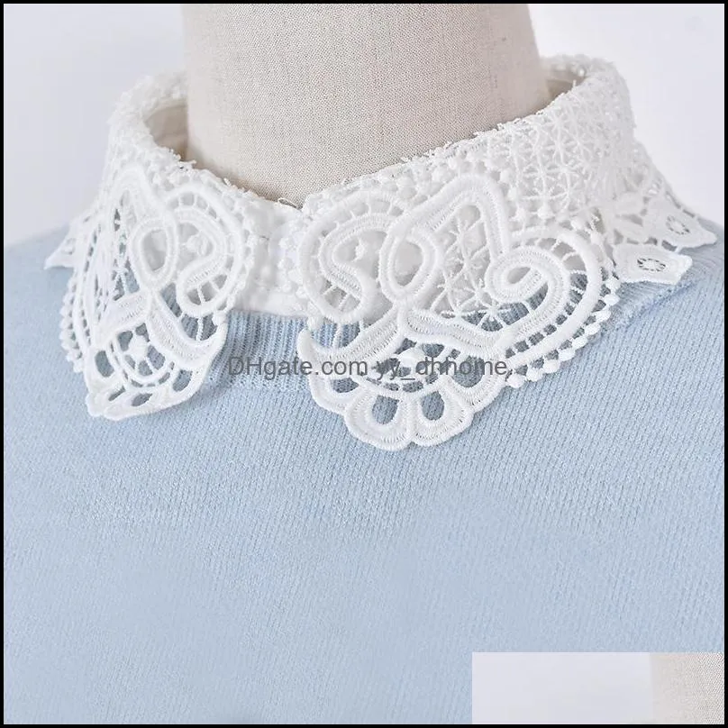 Bow Ties White Lace Detachable Collars For Women Floral Hollow Out False Collar Shirt Fake Half Removable Faux Col1
