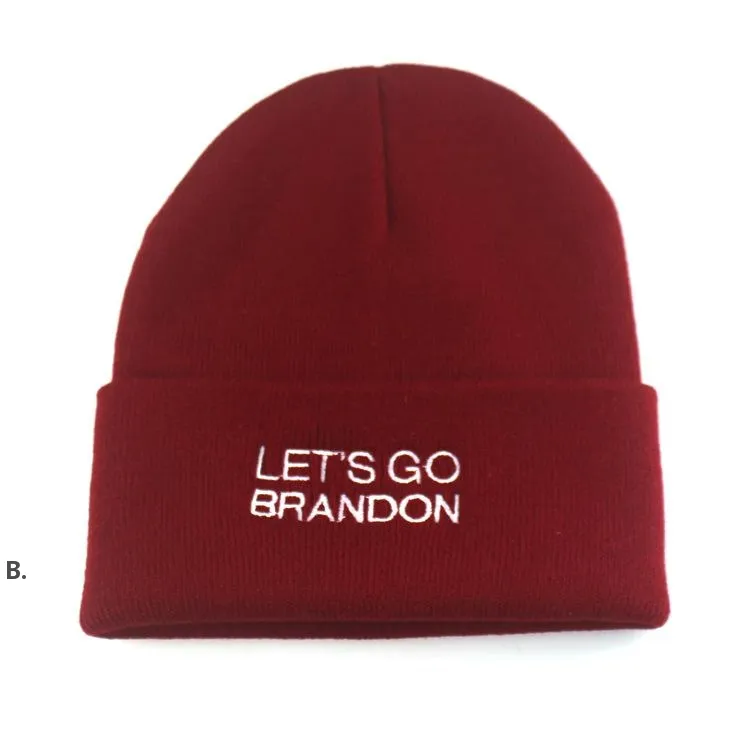 Let's Go Brandon Black Knitted Hat Winter Warm Letters Embroidery Crochet Hats Outdoor Sports Ski Cycling Unisex Beanie Skull Caps RRE1