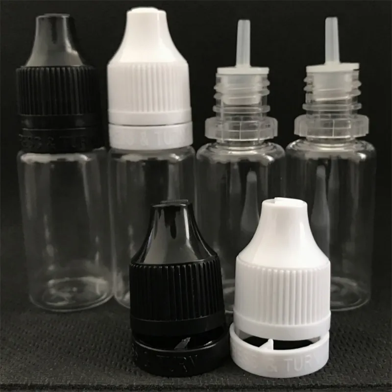 Bouteille en plastique PET 10 ml 3000 pièces Lot vide E liquide jus compte-gouttes conteneur avec bouchon inviolable à l'épreuve des enfants