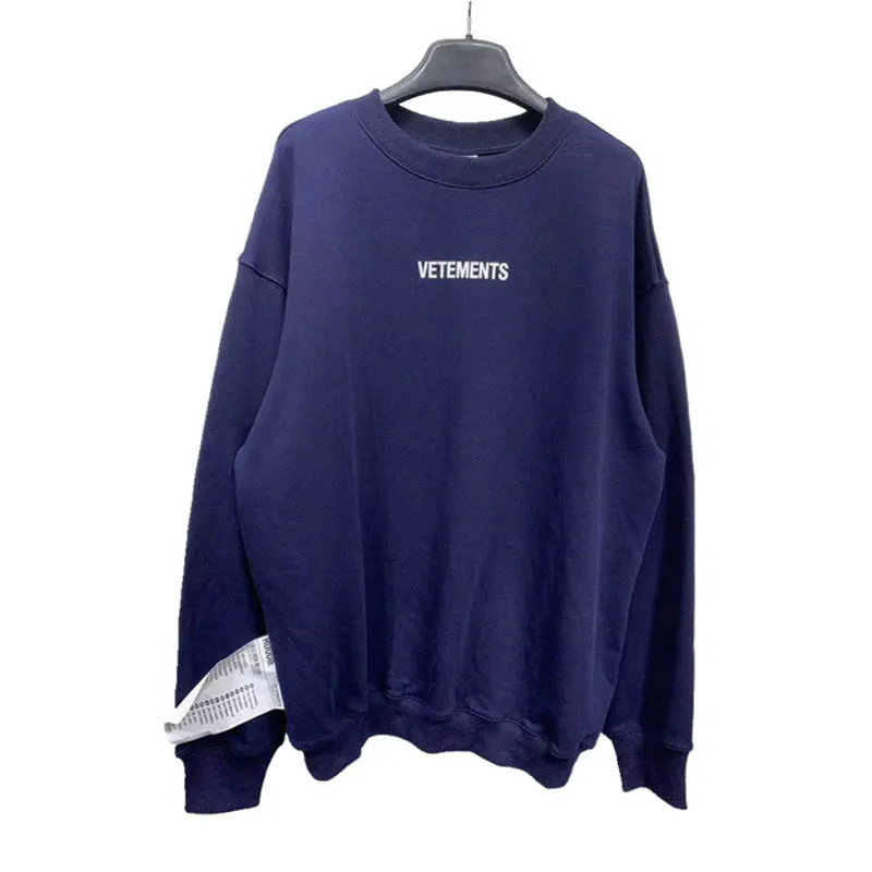 Vetements moda sweatshirt Vetements Street kıyafetleri erkek kadın kadın hoodies sonbahar kış gevşek moda nakış büyük etiket siyah mavi c0401