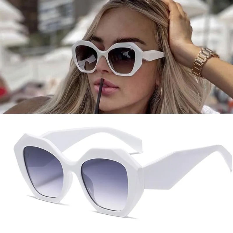 Lunettes de soleil mode grand cadre blanc femmes rétro Vintage surdimensionné polygone irrégulier nuances dame UV400 dégradé Y2K lunettes