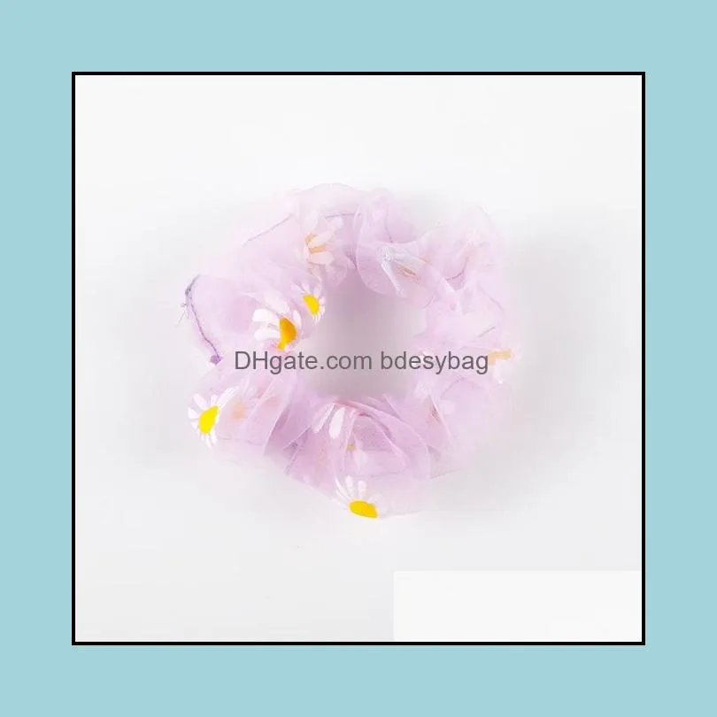 Fashion Embroidery Flowers Mesh Scrunchies Woman Daisy Flroal Hair Rope Transparent Tulle Organza Hair Ties Hair Accessories