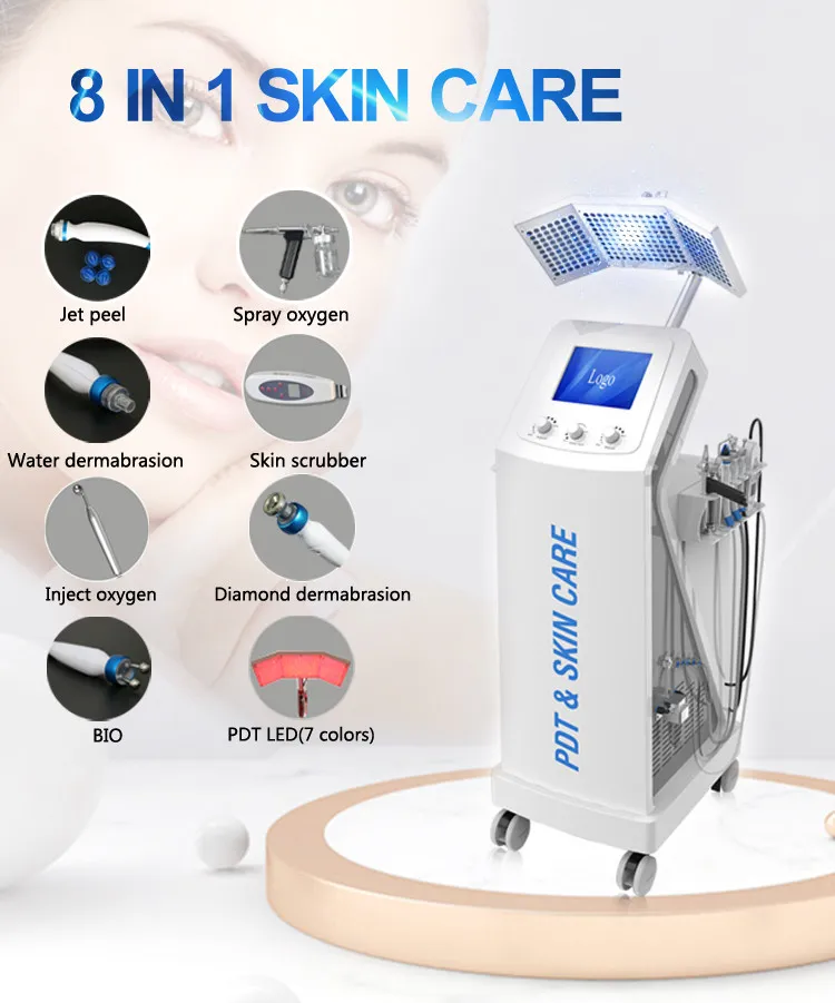 Professionele 8 in 1 Diepe Reiniging Hydra Microdermabrasie Oxygen Jet Aqua Peeling Water Hydodermabrasie Gezichts Hydrofacial Machine voor Bea