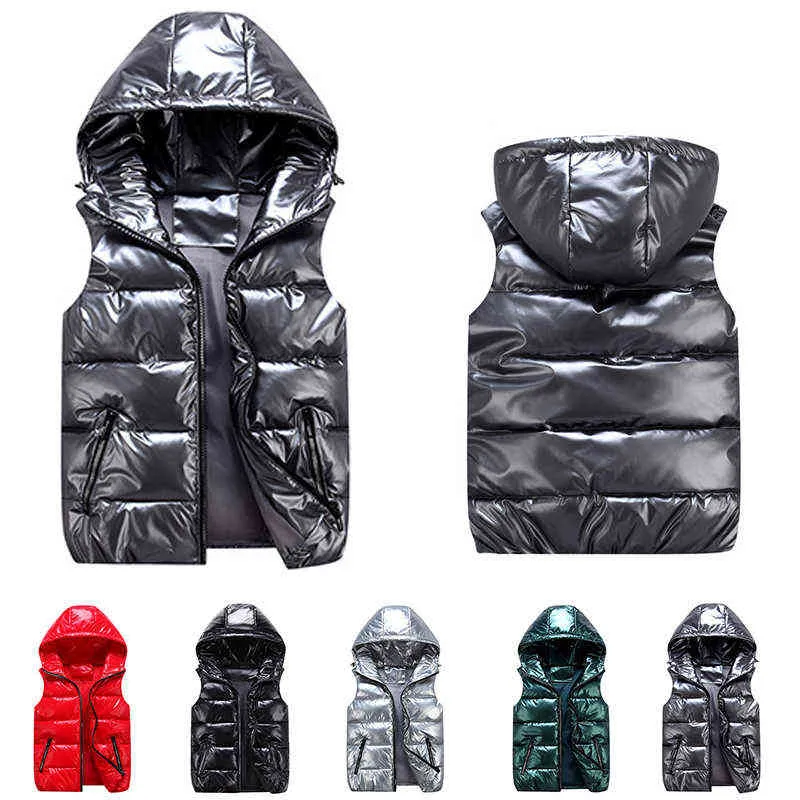 Femmes court vers le bas coton gilet nouveau visage lumineux coton gilet décontracté polyvalent tendance chaud à capuche personnalisé sans manches manteau G1115