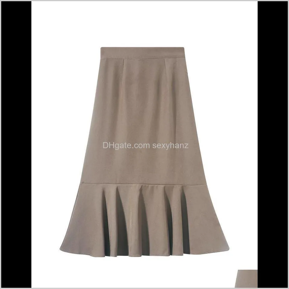 high waist fashion mermaid long skirts office work style black & khaki size s m l lady spring skirt outdoor