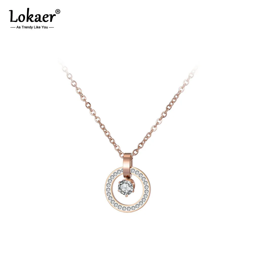 Lokaer Bohemia CZ cristal pingente colar rosa ouro aço inoxidável strass clay gravata jóias para mulheres presentes n19032