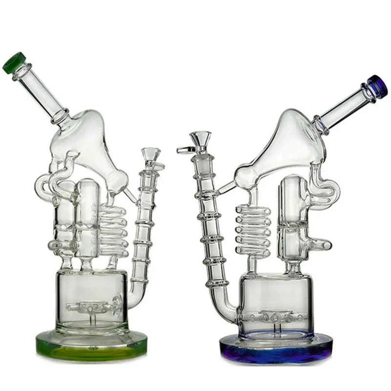 Narghilè enormi da 12 pollici Bong 14mm Giunto femmina Riciclatore Tubo dell'acqua Bubbler Matrix Bong di vetro spesso 5 mm Sidecar Olio Dab Rigs con ciotola