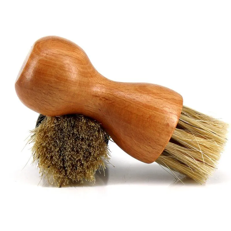 Wooden Shoes Brush Handle Natural Bristle Horse Hair Shoe Shine Buffing Cleaning Polishing Tool Gadget