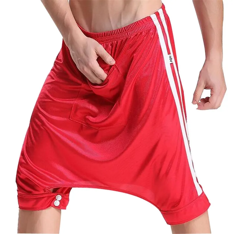 Pantalones de cinco puntos para el hogar para hombres Moda Hip Hop Pantalones cortos con entrepierna abierta Discoteca Escenario Danza Metrosexual Cool 210716