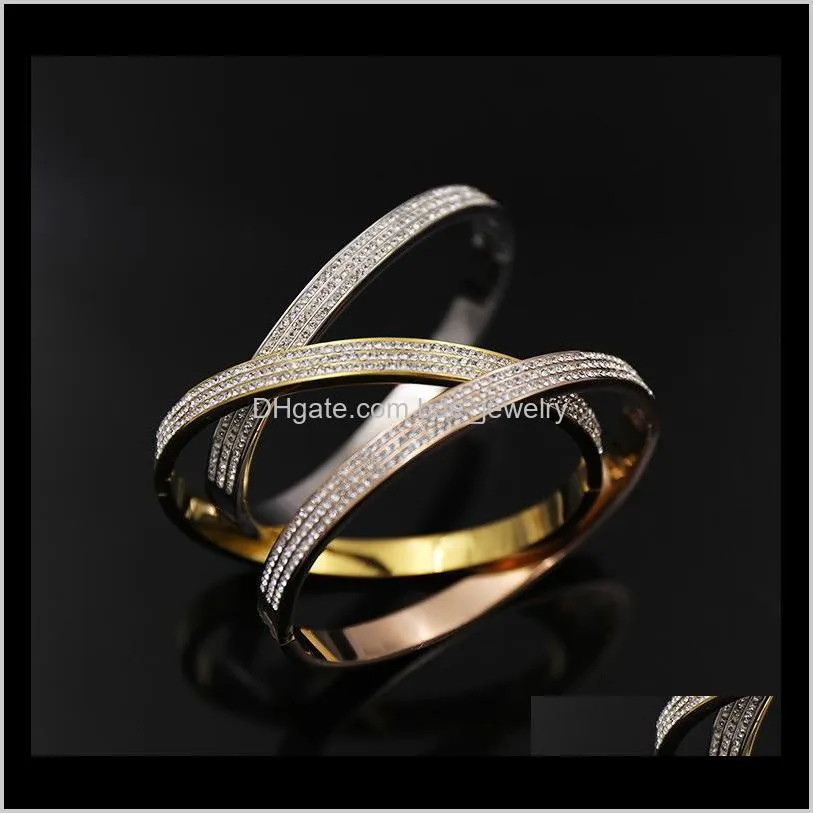 brand bijoux bangles rivet 316 l titanium stainless steel full crystal bangles bracelets fashion jewelry for women and men