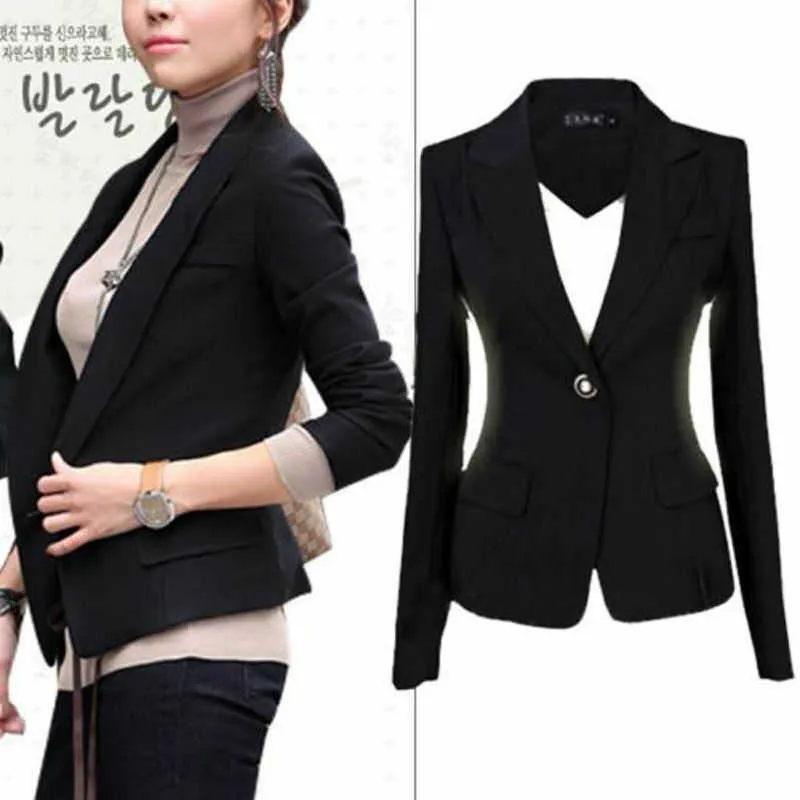 est OL Cappotto da abito da donna Slim Fashion Blazer da lavoro Blazer da donna a maniche lunghe Capispalla Blazer nero Plus Size 210927