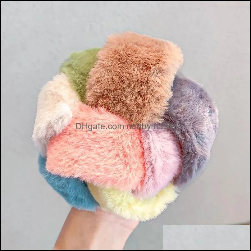 Winter Women Girls Cute Colorful Soft Faux Rabbit Fur Scrunchie Rubebr Bands Ponytail Holder Hair Bands Fashion Hair Accessories