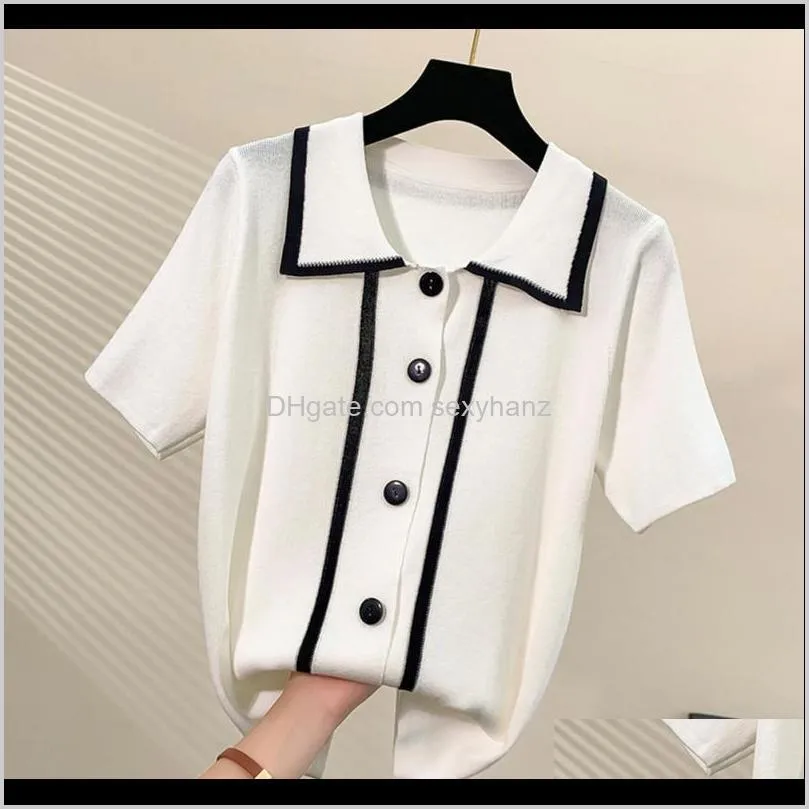 women ice silk blouse turn-down collar shirt loose wild short-sleeved female women`s blouses & shirts