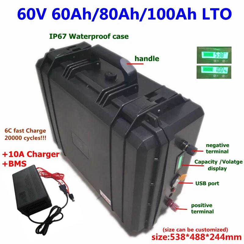 20000 Ciclos LTO 60V 60AH 80AH 100Ah Titanato de litio Batería 2.4V Cells BMS PARA FORKLIFT SISTEMA SOLAR DE TIPCLEO + CARGADOR DE 10A