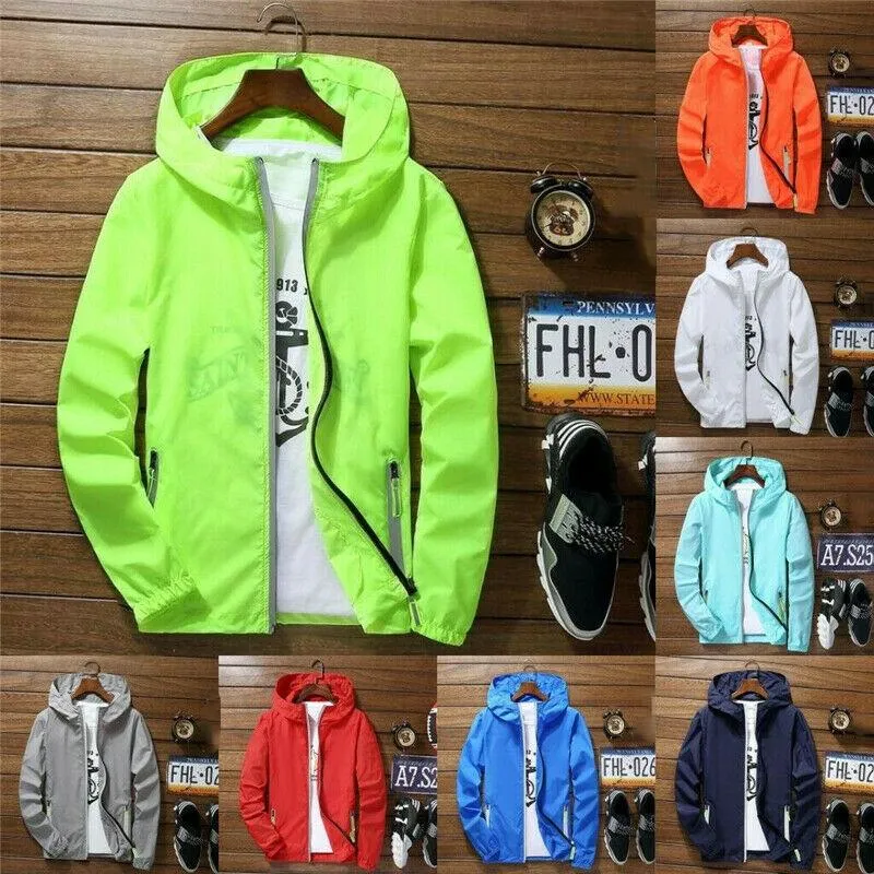 Homens dos homens Homens impermeável Breaker Breaker Coat Zipper Hoodie Jaqueta Rápida Secagem Esporte Outwear QL Venda