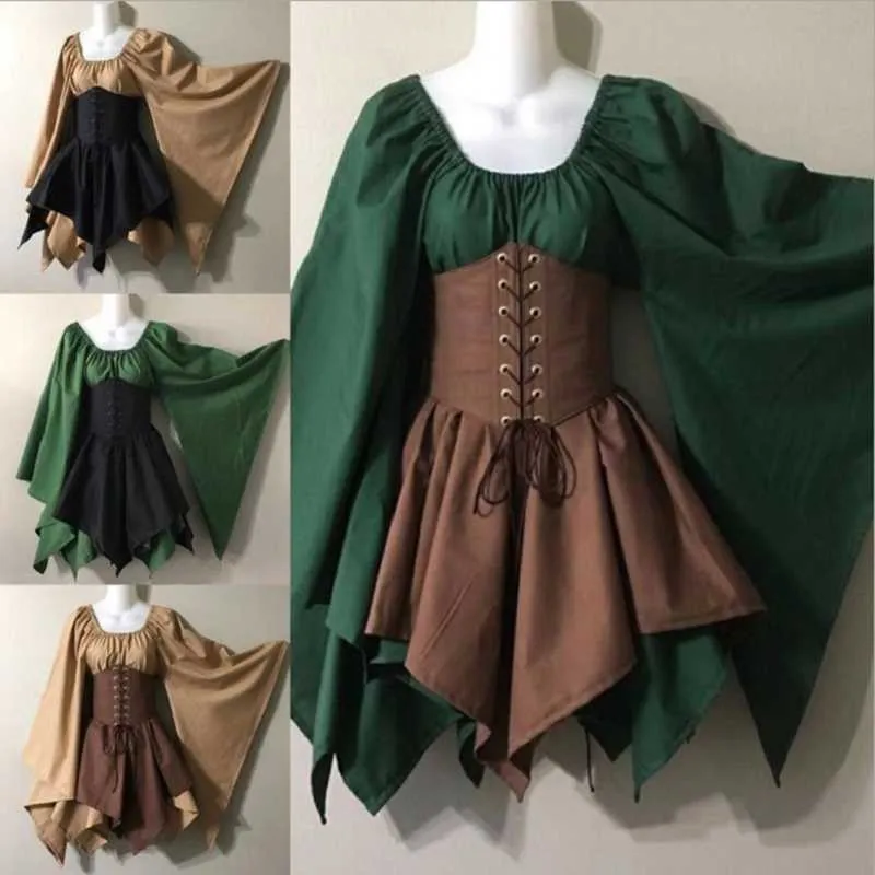 Anime kostym kvinnor klänning tunika klänning spets upp cosplay skog skog halloween outfit för tjejer kvinnliga kläder plus storlek 5xl y0903