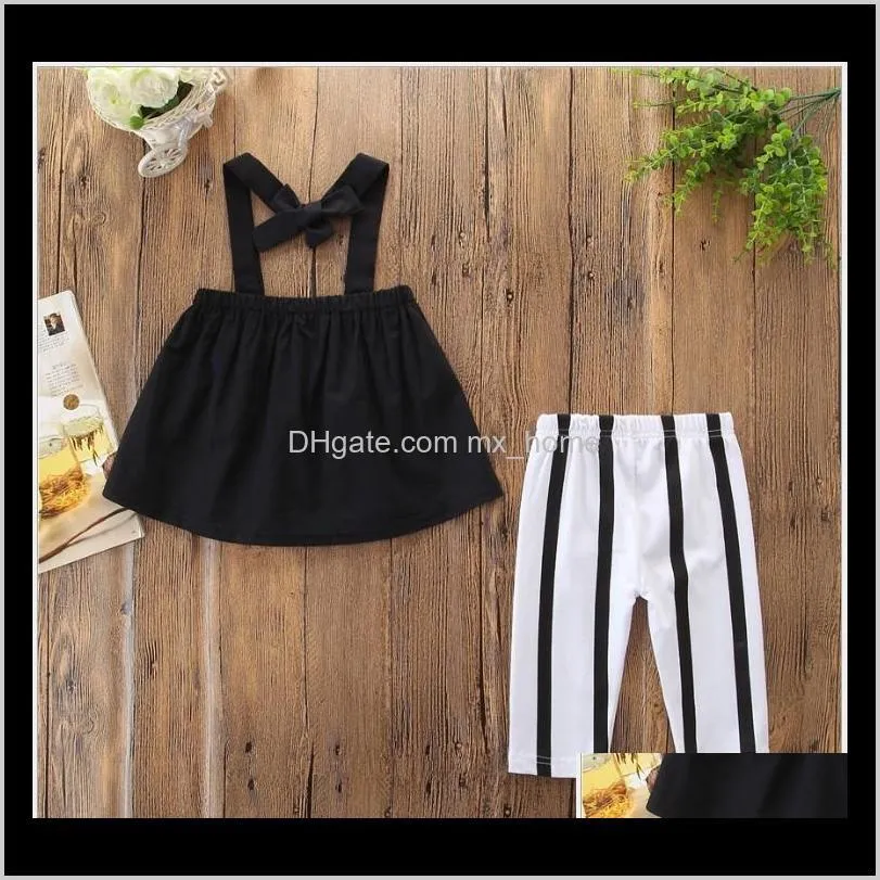 2019 summer girls clothing sets children black top+striped pants 2pcs set kids suit girl outfits 80-90-100-110-120cm