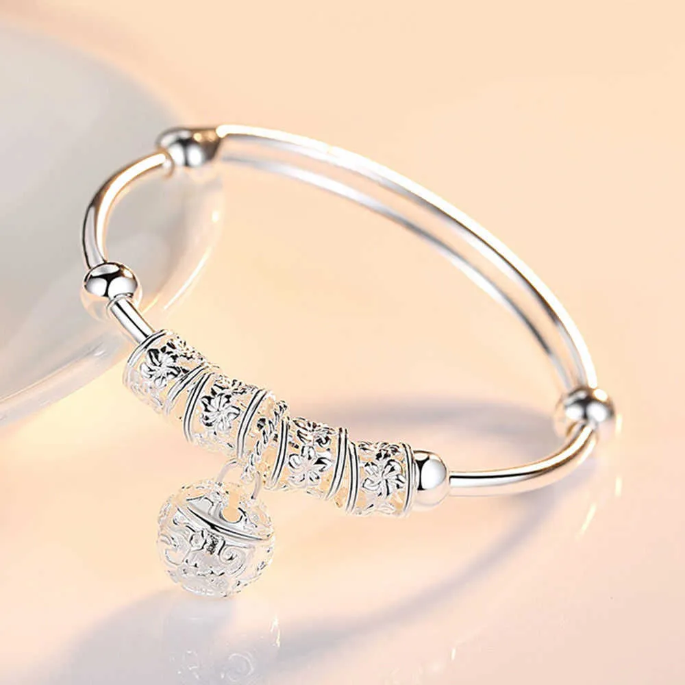 Fashion Charm Artificial Stone Bangle Cuff Bracelet Ball Bell Pendants Women Jewelry Gift Q0719