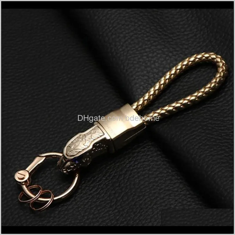 leopard head model weave keychains key holder car key ring chain zinc alloy automobile car keyring accessories creative gift1