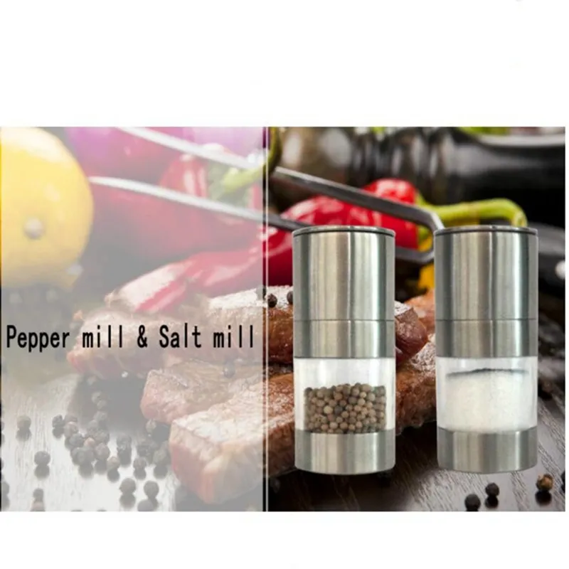 Rostfritt stål Manual Salt Pepper Mill Grinder Portable Muller Hem Kök Verktyg Spice Sauce Mills JJA218