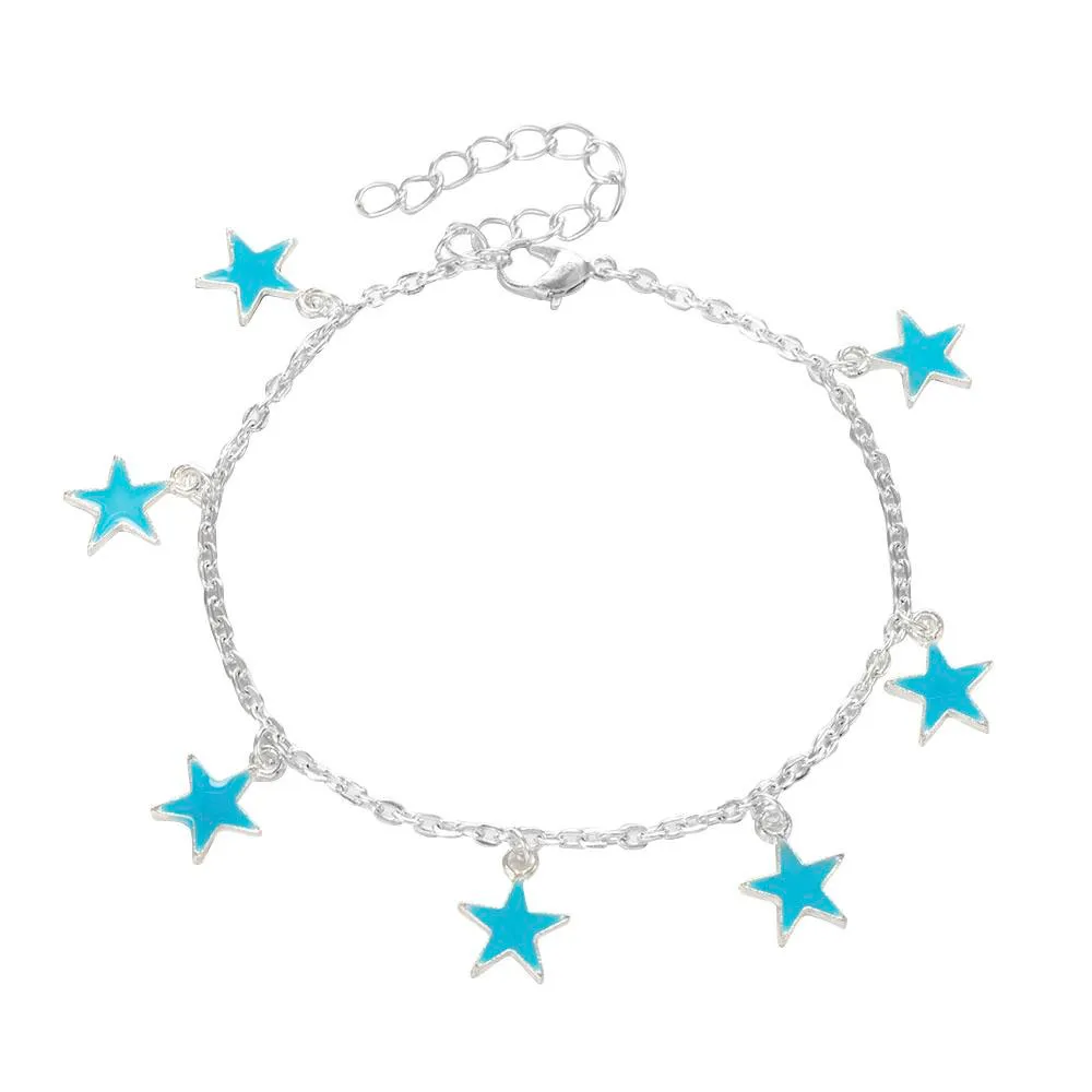 Verão Boho Estrela Anklet para Mulheres Gold Multilayer Cristal Tornozelo Pulseira de Pé Pé Pulseira Praça Acessórios de Praia Jóias