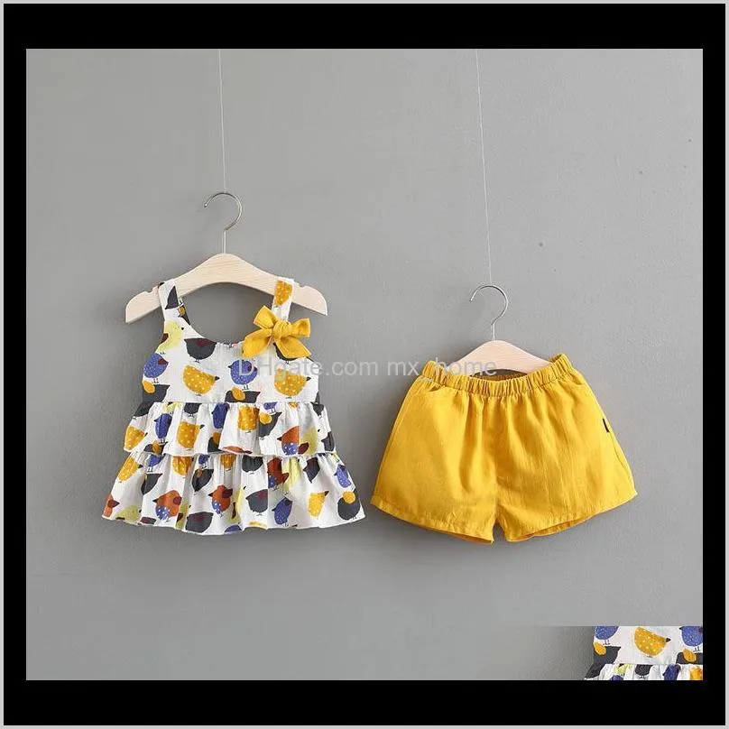 Baby Kids Maternità Drop Delivery 2021 Summer Baby Girl Flroal Stampato Bow Vestsolid Pantaloni corti Set Cute Girls Abbigliamento in cotone Kdis Sets Kwt