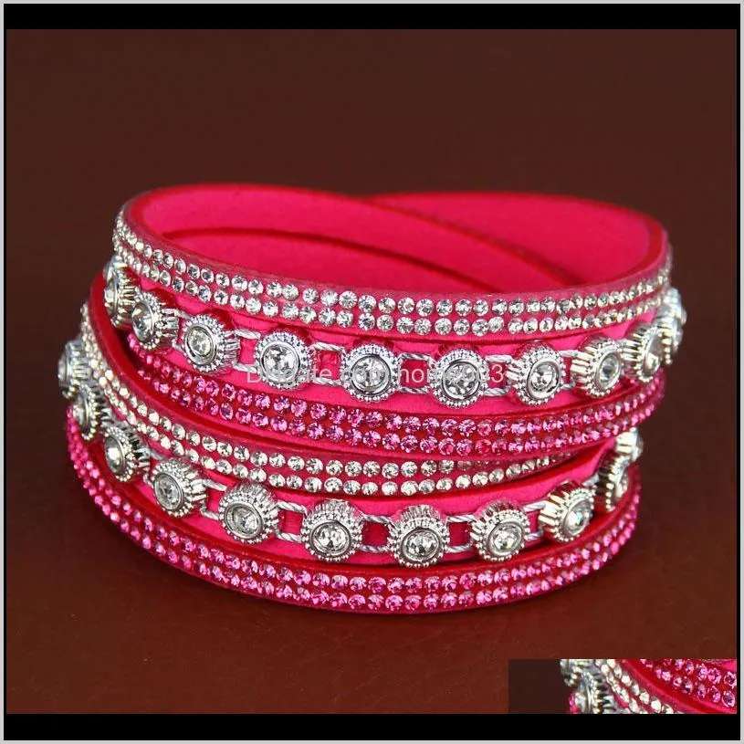 multilayer wrap bracelet rhinestone slake deluxe leather charm bangles with sparkling crystal wristband women jewelry gifts lz1007