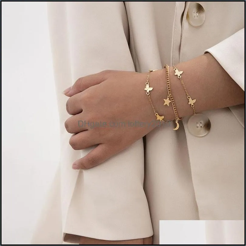 3pcs Chain Bracelets Set Butterfly Bracelet For Women Charm Female Vintage Bangles Fashion Jewelry XR-28 Link,