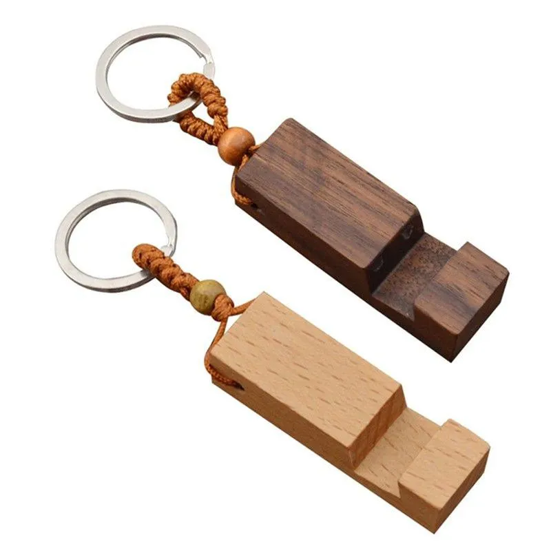 Creative Mini Portable Wooden Mobile Phone Holder Portable Wooden Key Chain Gift Wholesale LX4481