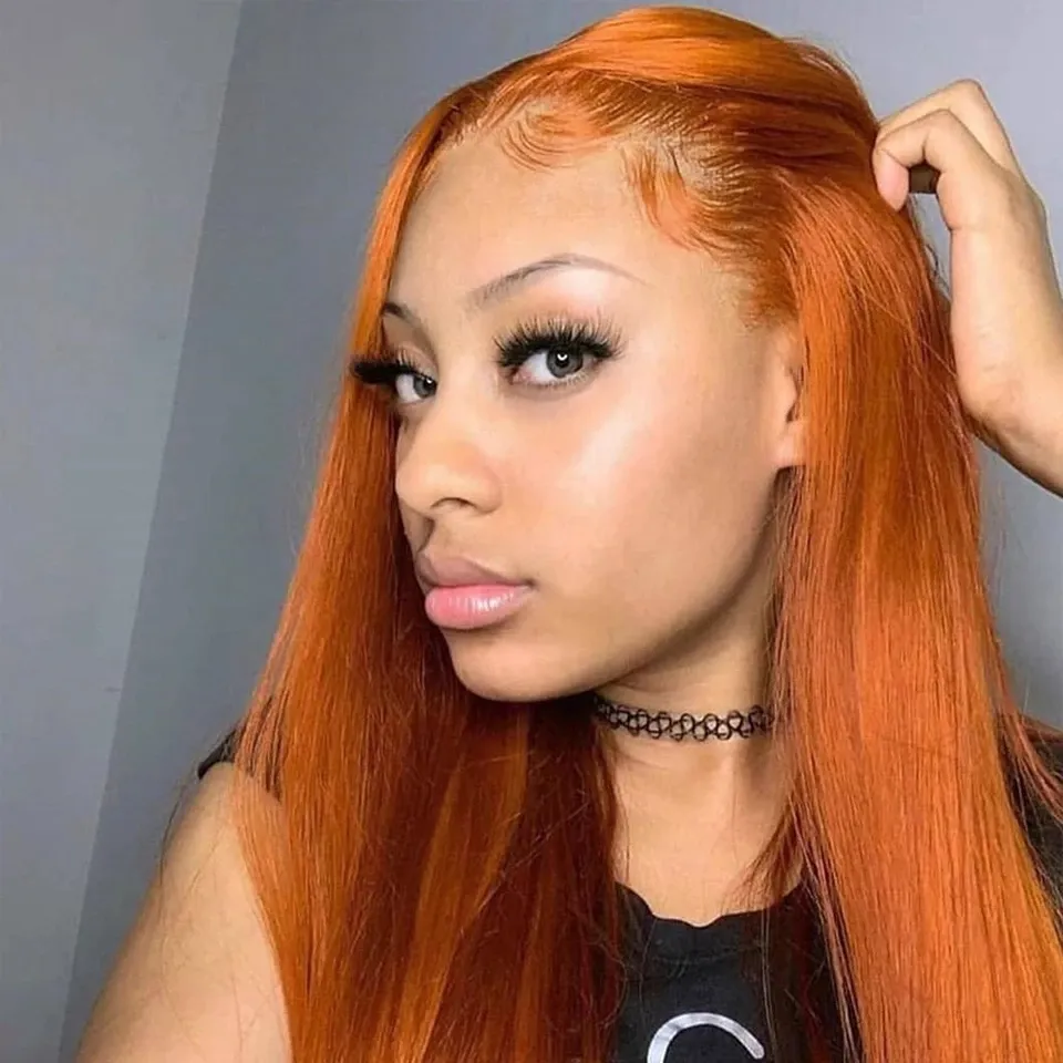 Brazilian Ginger Orange Lace Front Wigs For Black Woman Long Soft Natural Straight Synthetic Hair Wig Heat Resistant Cosplay /Partyfactory d