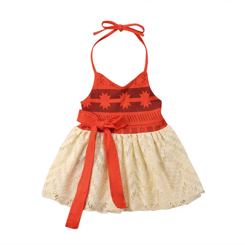 Princess Newborn Toddler Kids Baby Girl Moana Dress Summer Sleeveless Backless Strap Tutu Bow Beach Dresses Sundress Clothes Q0716