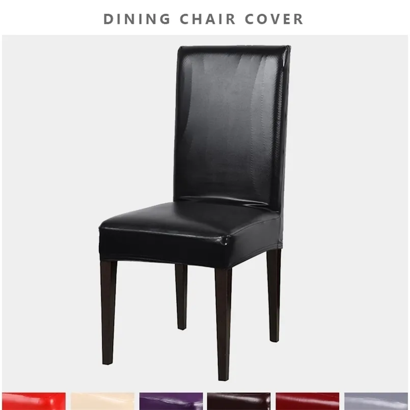 Stretch solide PU cuir imperméable à manger chaise couvre housse amovible couverture courte pour la décoration de mariage de fête à la maison 211116