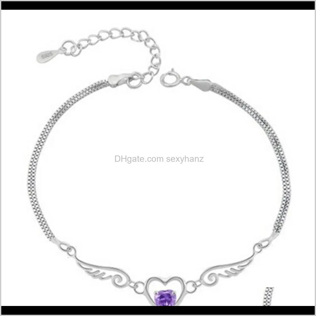 Link, Chain Bracelets Jewelry Drop entrega 2021 Link Yincheng 925 Angel Wings Purple Zircon Fashion Sterling Sier Sier para mulheres 5