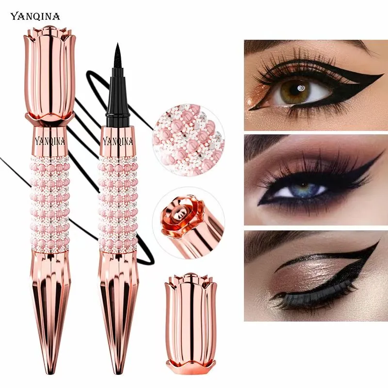 Yanqina Queen's Zepter Gold Rose Flüssiger Eyeliner Pen Jet Black Eye Liner wasserdichtes schweißfestes Anti-Blooming 24H Langlebig schnell trocken Coloris Eyes Make-up