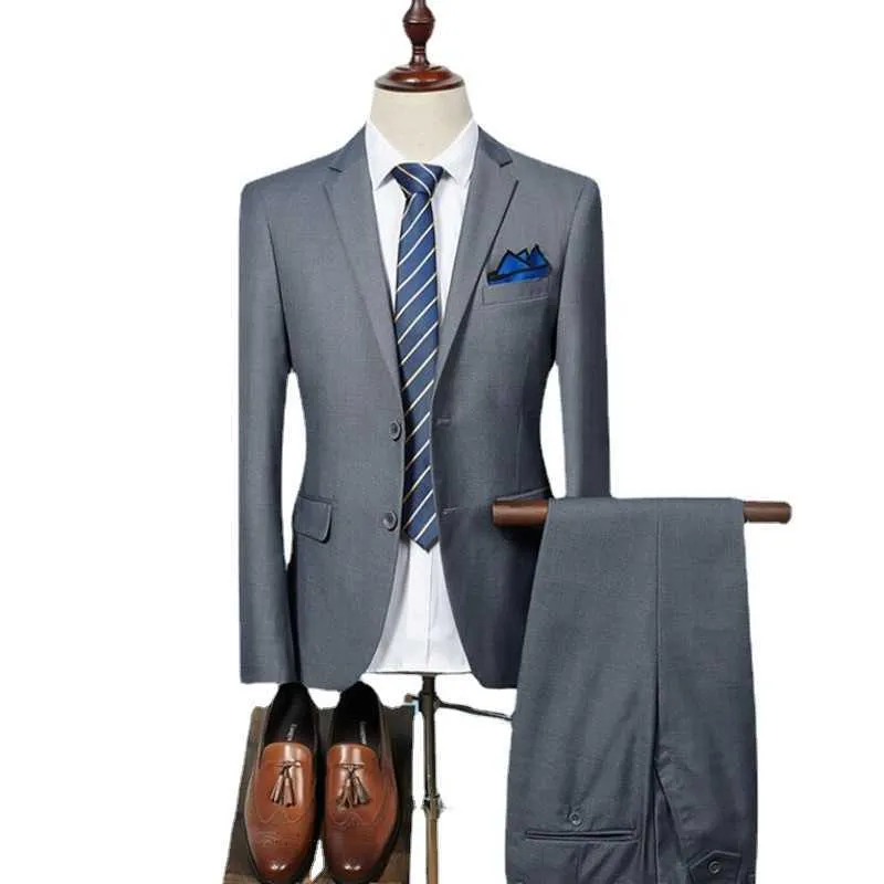 (Jas + broek) mannen pakken costum solide formele werk zakelijke smoking mannelijke 2 stuks casual terno bruiloft partij slim fit s-3xl x0909