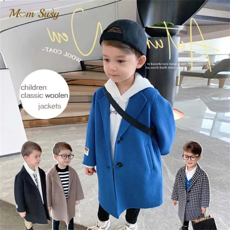 Baby Boy Girl Woolen Jacket Long Double Breasted Infant Toddle Lapel Tweed Coat Spring Fall Winter Outwear Clothes 1 12Y 211011