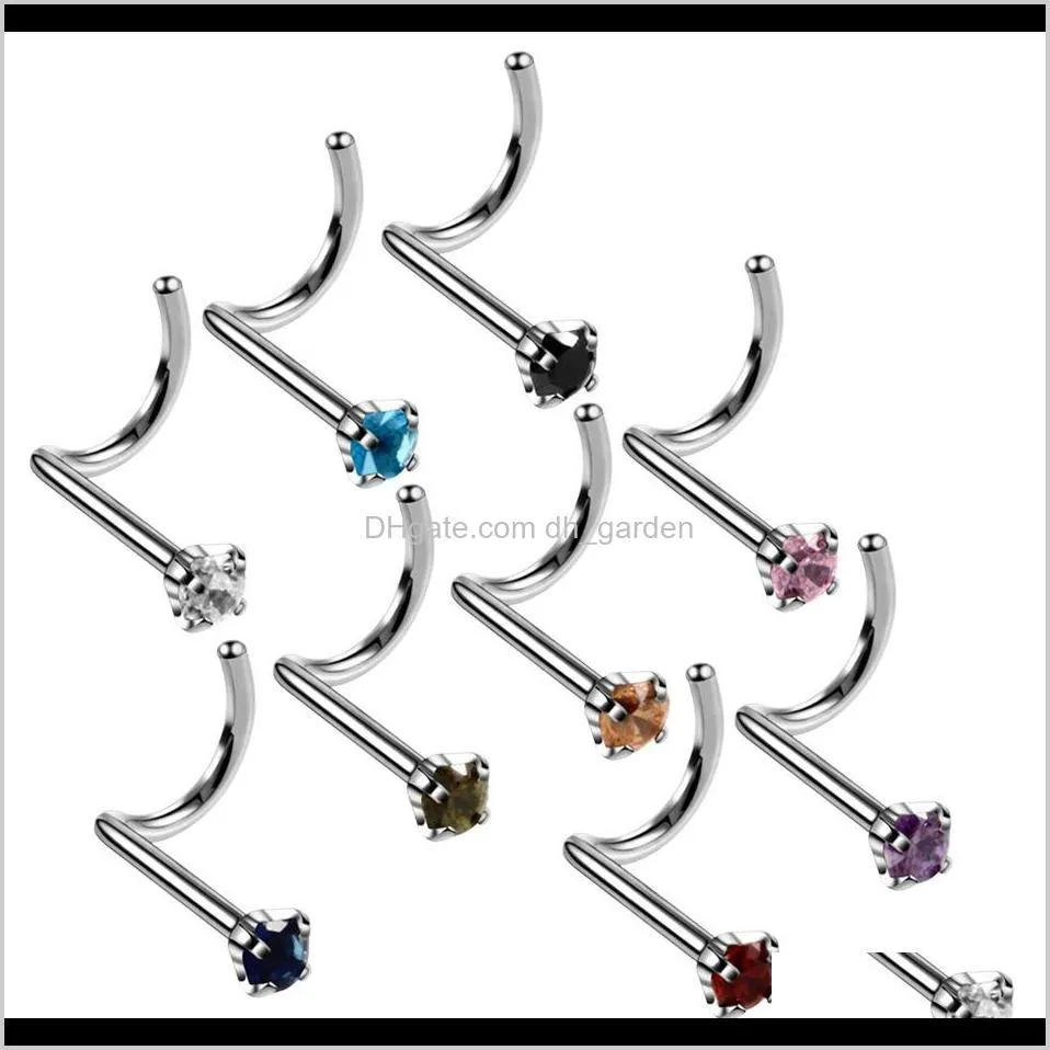 zircon gem bone nose stud piercing earring anodized rose gold color nose ring prong cz nose jewelry