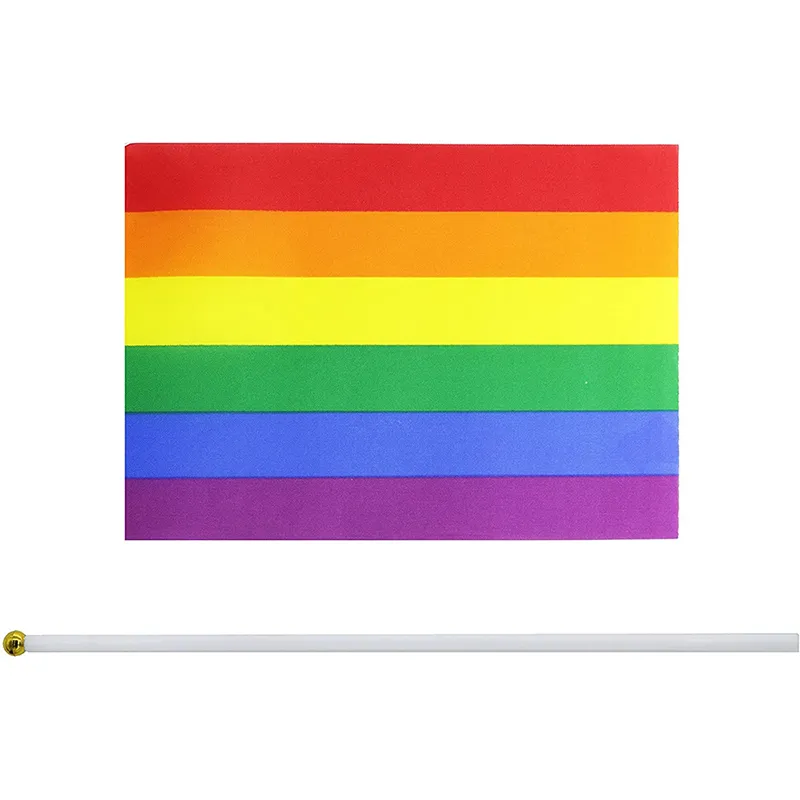 No. 8 Striped Gay Pink Rainbow LGBT Flag 14*21 Print Same Sex Pride Belt PE Plastic Flagpole Hand Flags
