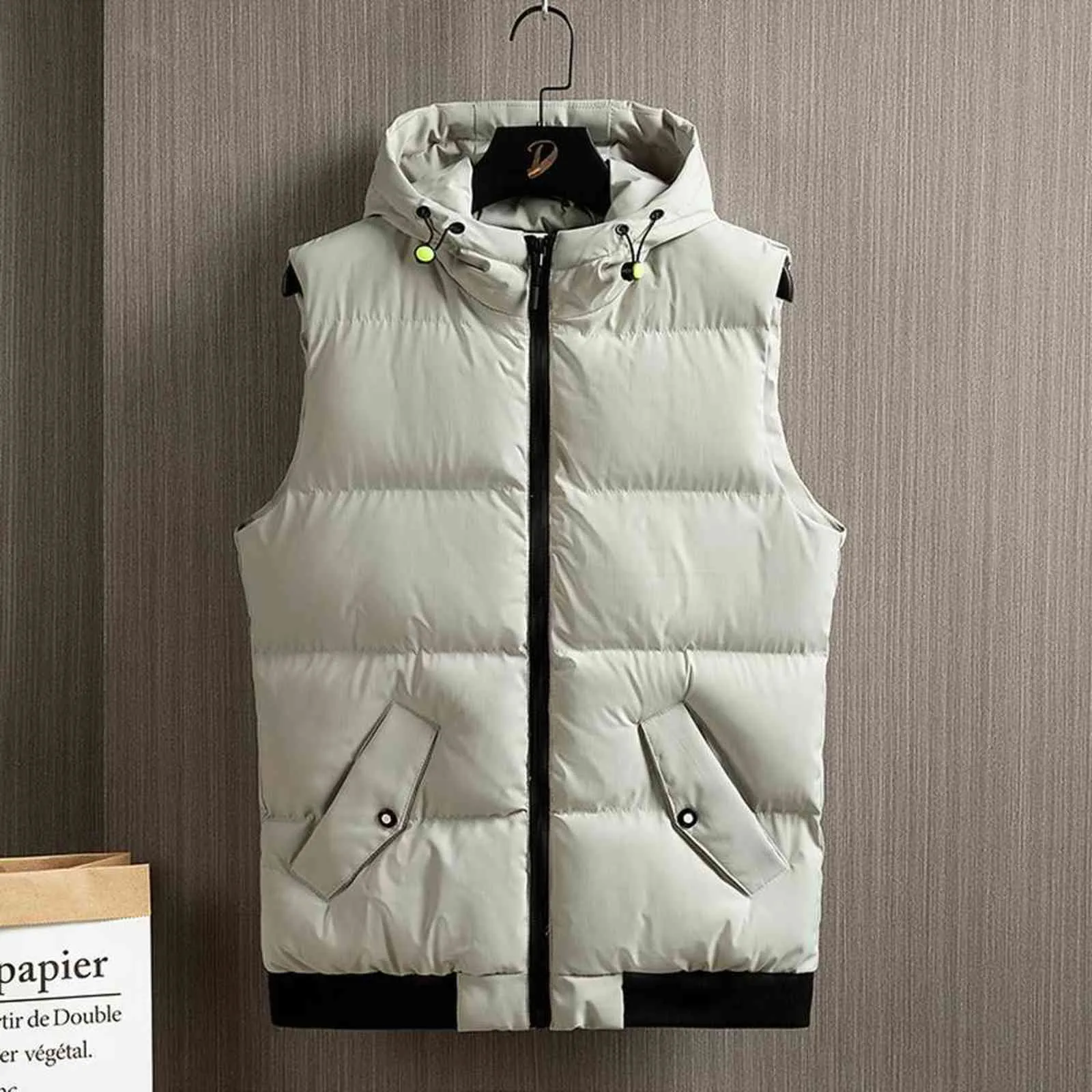 Orange Puffer Vest For Men Sleeveless Hip Hop Streetwear