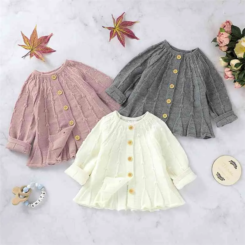 Spring Autumn Baby Girls Sweet Pure Color Knit Jacket Infant Kids Girl Long Sleeve Cardigan Coat Clothing 210521