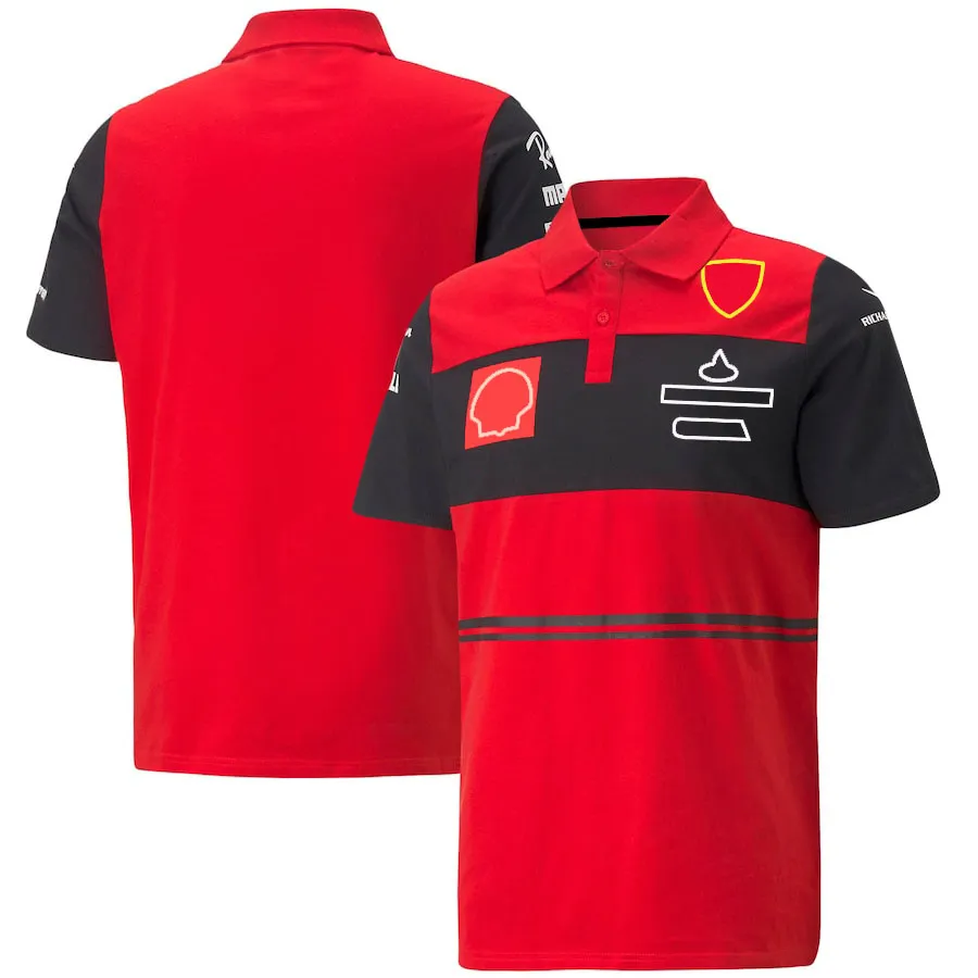 2023 NOWA T-shirt F1 Czerwony niestandardowy kombinezon wyścigowy krótko-rękawoeved letni zespół Szybki suszący TOP MĘŻCZYZNA Koszulka Lapel Polo