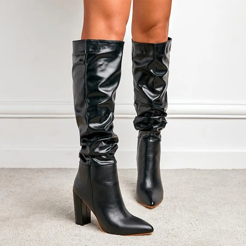 Boots Women Knee High Brand Design Faux Leather Fashion Moda