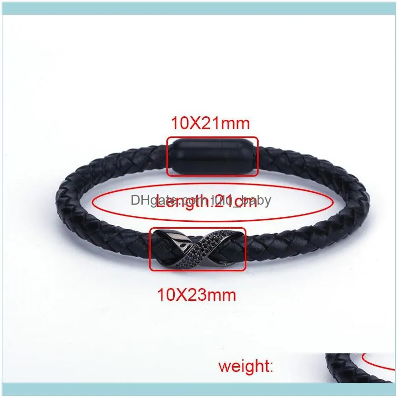Tennis Dark Brown Black Blue Red Macrame Leather Gun Pave CZ X Charm Stainless Steel Magnetic Clasp Bracelets Bangles For Men1