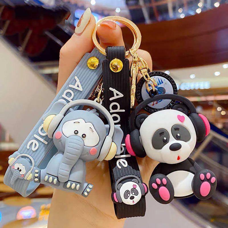 Porte-clés pour femmes, pendentif de sac, cadeau de voiture, créatif, musique Rock, éléphant, dessin animé, musique classique, Panda, Animal, chaîne G1019