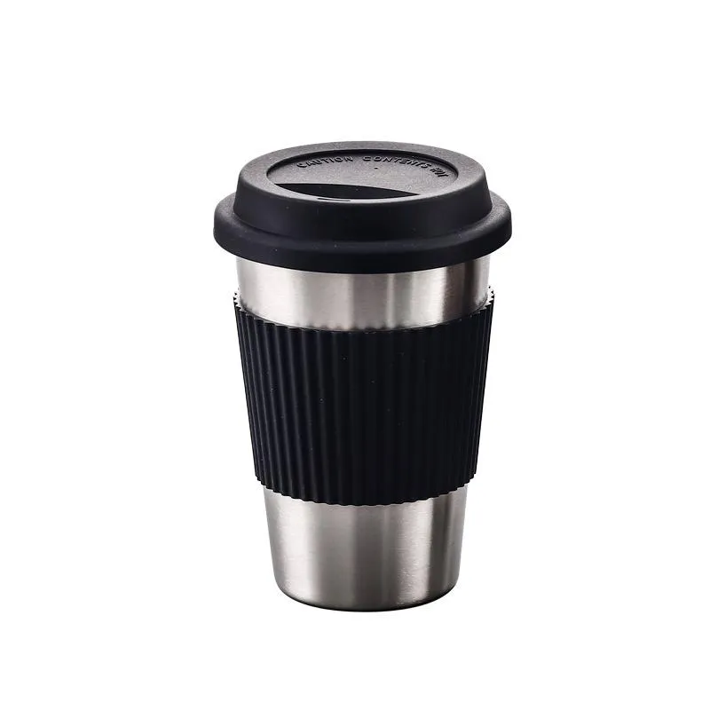 Stainless Steel Coffee Mugs Portable Drinking Cups With Silicone Lids Travel Water Coke Cup Wine Tumbler Straight Cup Water Bottle