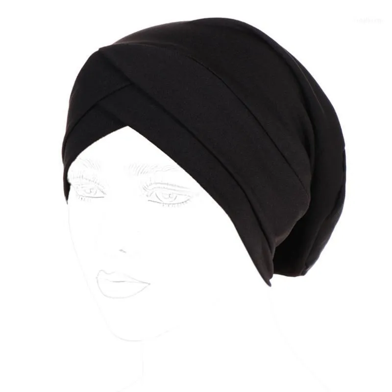 Kvinnor mjölkfiber Turban Cap Solid Färg Twisted Muslim Head Wrap Chemo Hijab Hat B2QD1